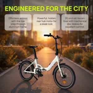 Bicicleta <span class=keywords><strong>El</strong></span>éctrica Plegable Portátil sin Escobillas con Asistencia al Pedaleo, Blanca, para Conexión con <span class=keywords><strong>el</strong></span> <span class=keywords><strong>Metro</strong></span>, Compras, Paseos Urbanos y Ocio - Product Image 3
