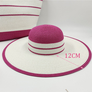 Ensemble d'été pliable 3 pièces - Chapeau de paille à large bord rayé et sac fourre-tout tressé, combo respirant de protection solaire pour l'extérieur, casquette au crochet - Product Image 4
