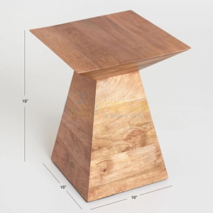 <b>Rustic</b> Sheesham Wood <b>Side</b> <b>Table</b> with Sculpted Geometric Base and Wide Top Modern Boho Accent Stand for Living Room Bedroom Decor - Product Image 5