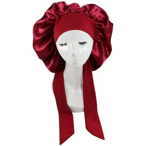 Custom long large braid hair head sleeping stain bonnets and satin hair wraps with tie with tighten string