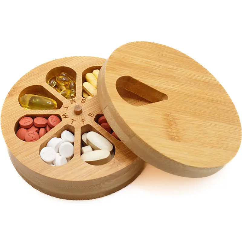 7-day Tablet Storage Box Vitamin Pills and supplements Bamboo weekly pill box