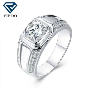 Bague en or 18K et à 4 griffes pour hommes, bijou de mariage, personnalisé, incrusté de diamants ronds à facettes, couleur D, momanite, carré, livraison gratuite