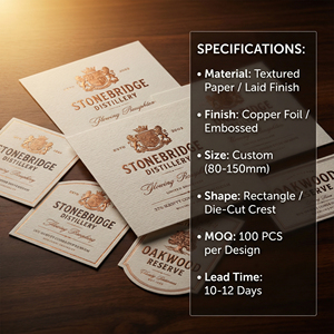 Etiqueta de Whisky de Papel Texturizado Personalizada, Etiqueta de Lujo con Estampado de Lámina de Cobre y <span class=keywords><strong>Logotipo</strong></span> en Relieve para Envasado de Botellas de Licores - Product Image 4