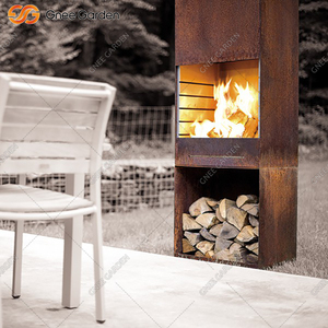 Corten Steel Outdoor Wood-Burning Fireplace with <b>Log</b> Storage Freestanding Portable for Patio Garden Use and Outdoor Cooking - Product Image 4