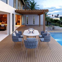 Ensemble de table et de chaises d'extérieur en aluminium et osier, durable et confortable, style minimaliste, meubles de cour et de villa