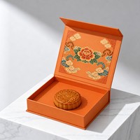 Boîte à livre magnétique orange, boîte cadeau pour gâteaux de lune, impression personnalisée de motifs traditionnels chinois, emballage blanc UV
