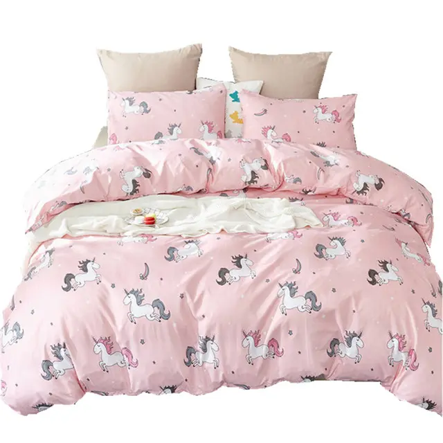 Unicorn printed Cartoon Bedsheet Set Polyester brushed fabric Soft kids Bedding Set Duvet Cover Set for Boy/Girl