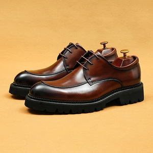 [Pré-vente non disponible] Chaussures Derby britanniques à plateforme en cuir de vachette pour hommes, style business décontracté, avec bout pointu intérieur - Product Image 2