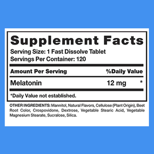 Suplemento de melatonina de 12mg Extra fuerte, tabletas de Melatonina sin gluten que promueven el sueño bien, 120 tabletas, suministro de 120 días - Product Image 2