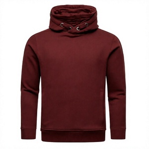 Sweat-shirt à capuche bordeaux pour homme, coupe oversize, couleur unie, décontracté, en molleton bouclette, manches longues, avec poche, hiver, service OEM - Product Image 3
