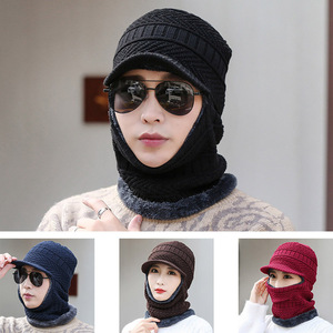Knitted Hat Scarf Neck Warmer Set 3 Piece Fleece Lined Warm Winter Outdoor Cycling Protection Adult Unisex Black Gray Red Brown - Product Image 4