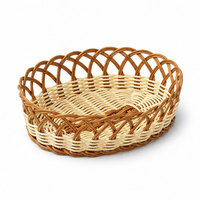 Twee-kleurige geweven broodmand, ovaal rond, rotan stijl, PP wicker fruit opbergbak, serveermand voor op tafel