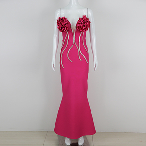 Abito da <span class=keywords><strong>sera</strong></span> Sexy con strass a tracolla abito da <span class=keywords><strong>sera</strong></span> per festa da donna a fiore 3d abiti eleganti da sirena - Product Image 3