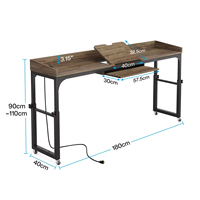 Table mobile réglable et écologique avec 2 prises CA et 2 ports USB sur roulettes, pour ordinateur portable sur lit, taille Queen
