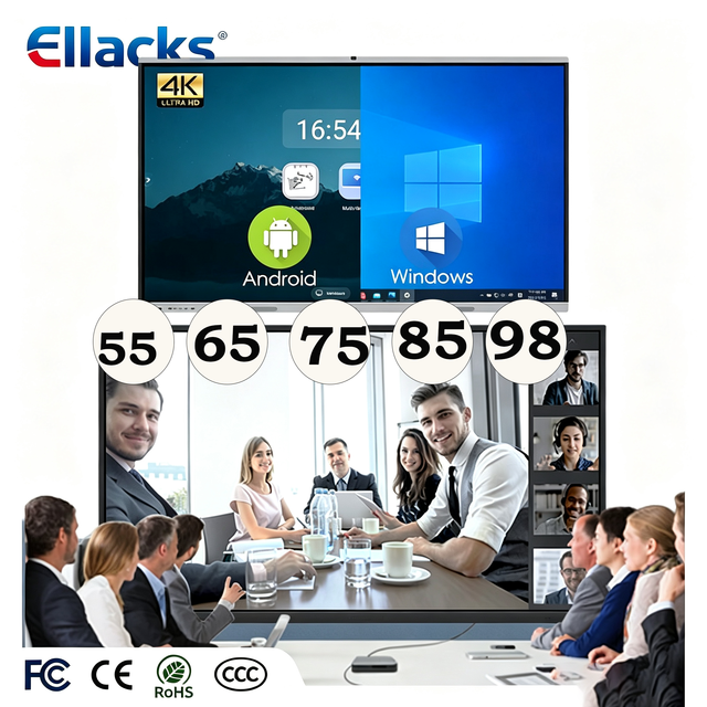 55/65/75/85/98 Inch 4K 40-Point Touch 120Hz LED Smart Interactive Whiteboard Panel with Android Windows OS for Meetings-Ellacks