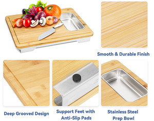 Ustensiles de cuisine Extra Largeo Prep <span class=keywords><strong>Planche</strong></span> à découper Évier de vidange <span class=keywords><strong>Planche</strong></span> à découper détachable en bambou biologique <span class=keywords><strong>avec</strong></span> conteneurs et <span class=keywords><strong>passoire</strong></span> - Product Image 4