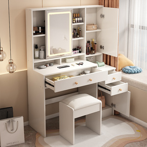 Phong cách Bắc Âu trắng và đen phòng ngủ bàn trang điểm với thắp sáng gương và ngăn kéo lưu trữ đa chức năng với phân - Product Image 3