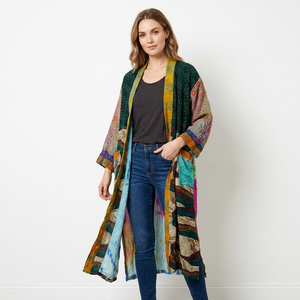 Kimono Largo para Mujer con Estampado Floral y Paisley, Cuello en V, Estilo Casual de Seda para Primavera - Product Image 1