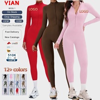 Combinaison de yoga pour femme à demi-zip et manches longues, très élastique, effet ventre plat et rehausseur de fessiers, une pièce pour entraînement, gym et fitness, logo personnalisé