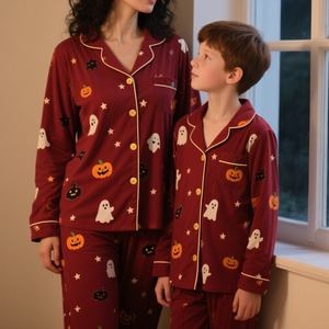 HUOYOUNG-Pijama personalizado con estampado <span class=keywords><strong>de</strong></span> calabaza <span class=keywords><strong>de</strong></span> dibujos animados, conjunto familiar a juego, modal, bambú, Halloween - Product Image 3