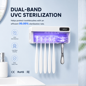 Support mural intelligent pour brosse à dents avec stérilisateur UVC, support de stérilisation pour brosse à dents électrique avec affichage numérique et chargement USB - Product Image 3