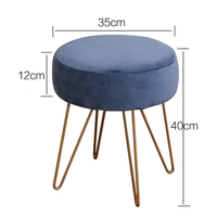 Meubles de chambre à coucher, tabouret de maquillage rouge, tabouret de chambre à coucher, repose-pieds en velours bleu, escabeaux, poufs ronds avec pieds en métal doré