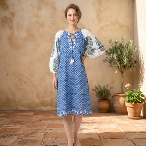 New Arrival Indian Midi <b>Dress</b> Casual Beach Party Women's Summer Eco-Friendly Boho Floral Print Natural Waist Regular Washable - Product Image 1