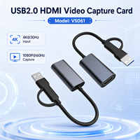 Tarjeta Capturadora de Video Mini USB 2.0 HDMI 1080P*60Hz Entrada 4K Tipo-C/A Plug and Play para Transmisión en Vivo Cámara Android Windows