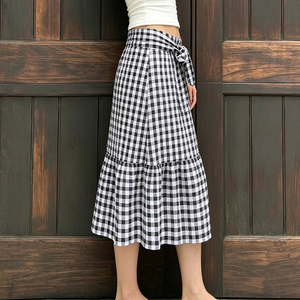 Mini-jupe Y2K sexy vintage à carreaux avec nœud, taille basse, coupe trapèze, style coréen mignon, pour femme, streetwear, jupe d'été - Product Image 4