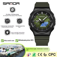 SanDa AliExpress Bestseller Elektronische Uhr Leuchtend Automatische Helligkeit Achteckiges Eichenholz-Design Multifunktions-Herrenuhr 5BAR Wasserdicht