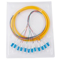 1m (3ft) Fiber Pigtail LC UPC to Unterminated 12 Fibers Unjacketed Color-Coded OS2 Single Mode PVC (Unrated) 0.9mm 12-Color