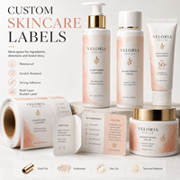Étiquettes personnalisées pour soins de la peau, autocollants imperméables pour flacons cosmétiques, étiquettes en rouleaux gaufrées à chaud avec dorure à chaud, emballage texturé, OEM