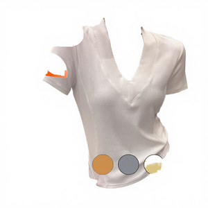 3361 #   Camiseta Básica de Punto para Mujer, al por Mayor, ODM/OEM, Informal, Primavera-Verano, Manga Corta, Cuello en V, Transpirable, Ajustada - Product Image 4