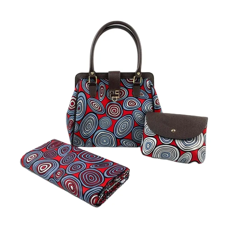 Borsa abbinata in tessuto cerato africano di alta qualità per donna/ankara wax prints tessuto e borsa set cera e borsa