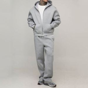 Sudadera con capucha y cremallera con logo de estrella azul polvo, pantalones de chándal de pierna ancha, conjunto de dos piezas personalizado para hombre, chándal de invierno 100% algodón polar - Product Image 4