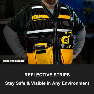 سترة أدوات للرجال مع حزام قابل للتعديل، سترة عمل عاكسة للضوء للكهربائيين والنجارين وعمال البناء، باللونين الأسود والأصفر - Product Image 5