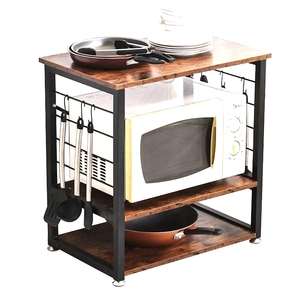 6 ganchos industriales de madera horno de <span class=keywords><strong>microondas</strong></span> de pie o botella de especias rack de almacenamiento con marco de metal para Cocina - Product Image 1