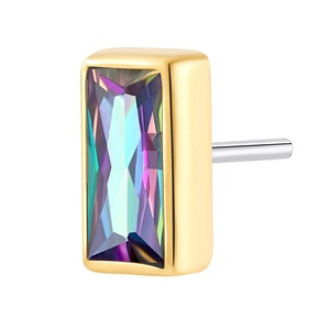 Piercing storie 14k oro massiccio lunetta rettangolo taglio CZ trici senza filo Piercing gioielli - Product Image 3