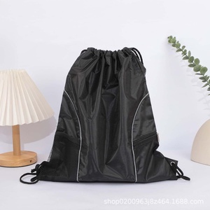 Unisex Black and Lime Green <b>Drawstring</b> <b>Backpack</b> with Mesh Side Pockets Zipper Interior Gym Bag Polyester Material - Product Image 3