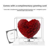 Boîte Cadeau en Acrylique en Forme de Cœur, Roses Éternelles, Design 3D, Cadeau de Luxe pour la Saint-Valentin, Anniversaire, pour Petite Amie ; Prêt à Exposer
