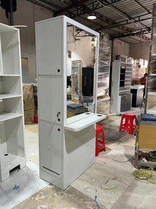 Hair Salon Styling Station Barber Mirror Cabinet with Lockable Storage Cabinets &amp; Side <strong>Tray</strong> Salon Furniture for Barbershop - Product Image 2