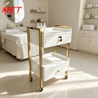 Chariot de luxe pour salon de beauté, chariot de gestion des soins cutanés avec étagère, chariot à outils en métal et plastique, chariot de salon doré avec roulettes