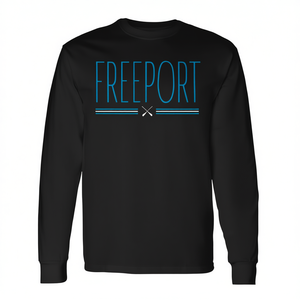 Freeport Long Island Ny Oars Maglietta a maniche lunghe con scritta blu - Product Image 2