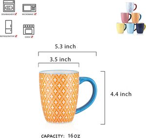 Juego de Tazas de Café de Cerámica y Porcelana de 16 oz, con Asas de Colores, Aptas para Lavavajillas, Horno y Microondas, en Varios Colores y Diseños - Product Image 4