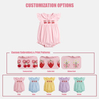 Combinaison vintage pour bébé fille Puresun, rose à pois, avec nœud cerise, broderie, manches bouffantes, tenue de boutique pour nouveau-né