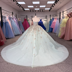 Vestido de Quinceañera Jancember 6929 con Cuello Barco y Lentejuelas, Estilo Imperio, con Flores 3D - Product Image 4