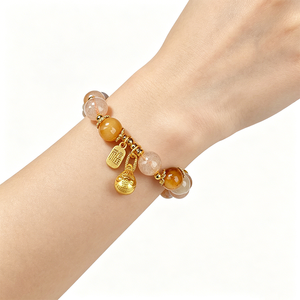Pulseras de Cuentas de Cristal de Citrino Amarillo Hechas a Mano con Diseño Geométrico de Moda Premium y Colgante de <span class=keywords><strong>Bestia</strong></span> Comedora de Oro para Regalos - Product Image 6
