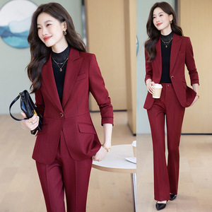 Women's <b>Red</b> Suit Set Polyester Three Quarter Sleeve Anti-Wrinkle Formal Autumn Wear - Product Image 1