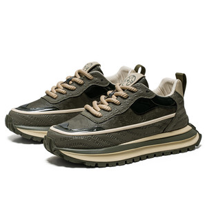Zapatillas Retro de Plataforma Verde Oscuro para Hombre, de Gamuza y Cuero, con Suela Gruesa, de Caña Baja, con Cordones, Estilo Vintage para Senderismo, Zapatos Casuales - Product Image 3
