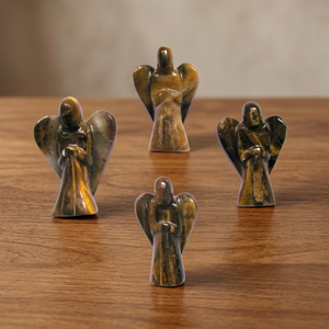Ensemble de figurines d'anges en œil de tigre sculpté, artisanat en pierres précieuses fait main, décoration d'intérieur, œuvre d'art du Gujarat, Crystalexport.com - Product Image 2